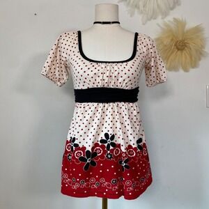 Fang Womens Y2K Babydoll Polka Dot Top Size S Tie Waist Retro Pinup Coquette
